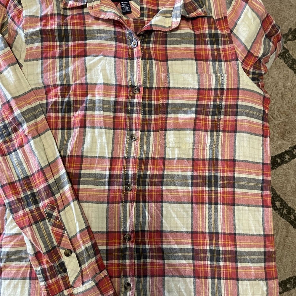 Chaps Red and White Casual Button Down Shirt
